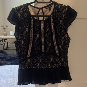 Express Black Lace Blouse with Sheer Details